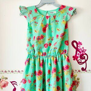 Beebay Green Floral Flower Flared Summer Dress Girls Girls 11
